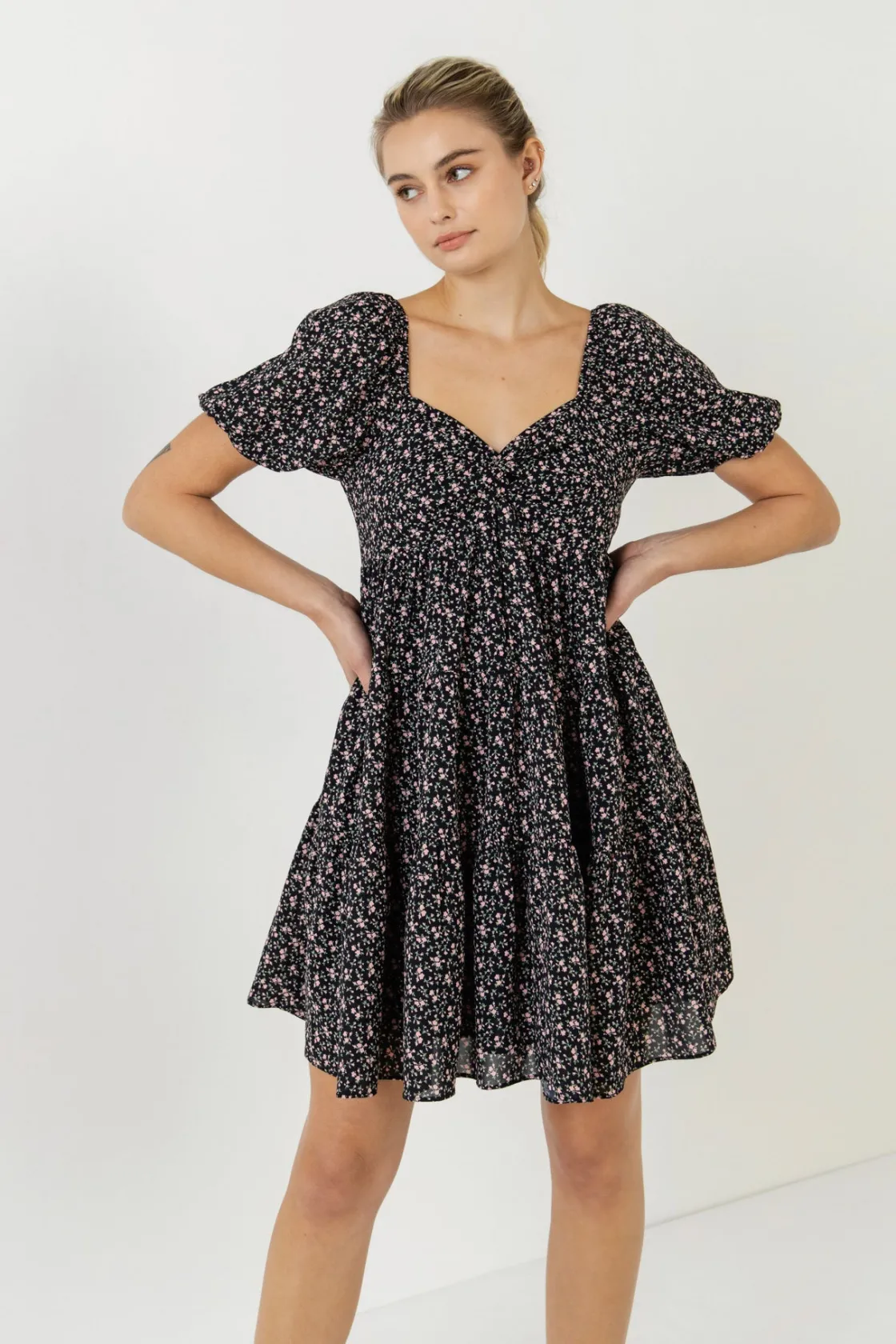 english_factory__floral_m_3.webp ENGLISH FACTORY Tops*- Floral Mini Dress BLACK/PINK