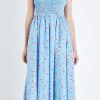 ENGLISH FACTORY Tops*- Floral Print Smocked Dress in Blue BLUEMULTI