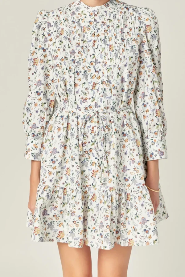 ENGLISH FACTORY Tops*- Floral Print Pintuck Smock Mini Dress MULTI