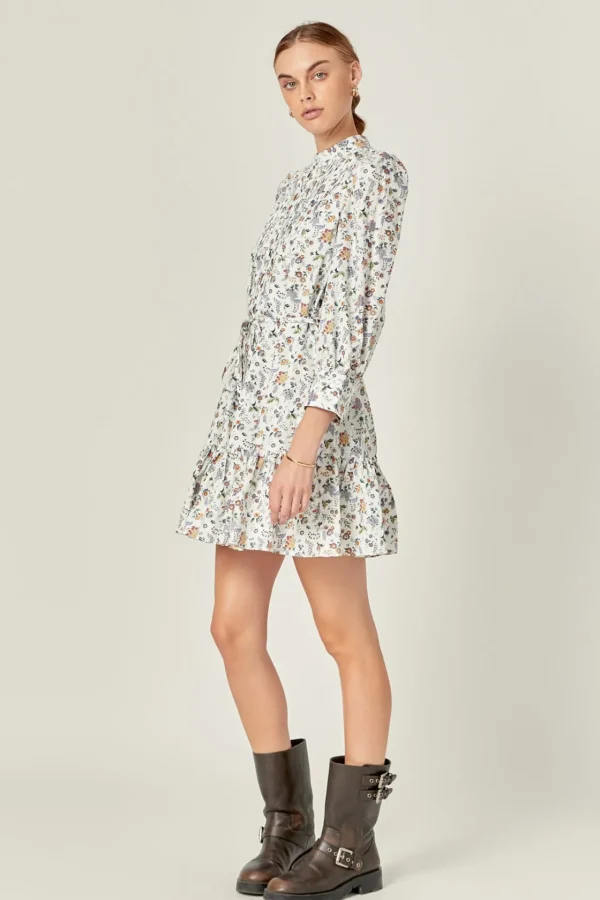ENGLISH FACTORY Tops*- Floral Print Pintuck Smock Mini Dress MULTI