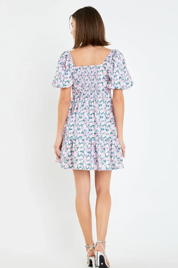 ENGLISH FACTORY Tops*- Floral Puff Sleeve Mini Dress LILACPINK