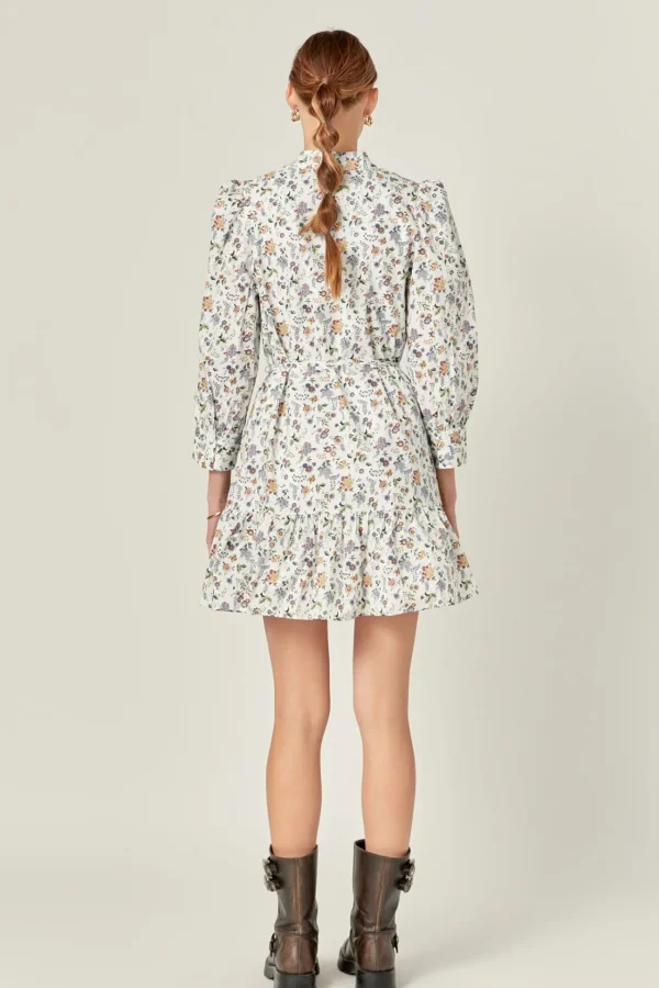 ENGLISH FACTORY Tops*- Floral Print Pintuck Smock Mini Dress MULTI