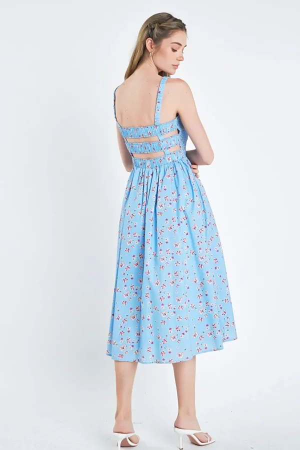 ENGLISH FACTORY Tops*- Floral Print Smocked Dress in Blue BLUEMULTI