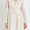 ENGLISH FACTORY Tops*- Floral Ruffled Neck Mini Dress IVORY