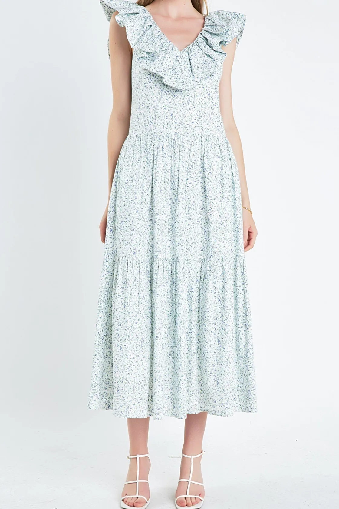 english_factory__floral_r_0.webp ENGLISH FACTORY Tops*- Floral Ruffled Midi Dress