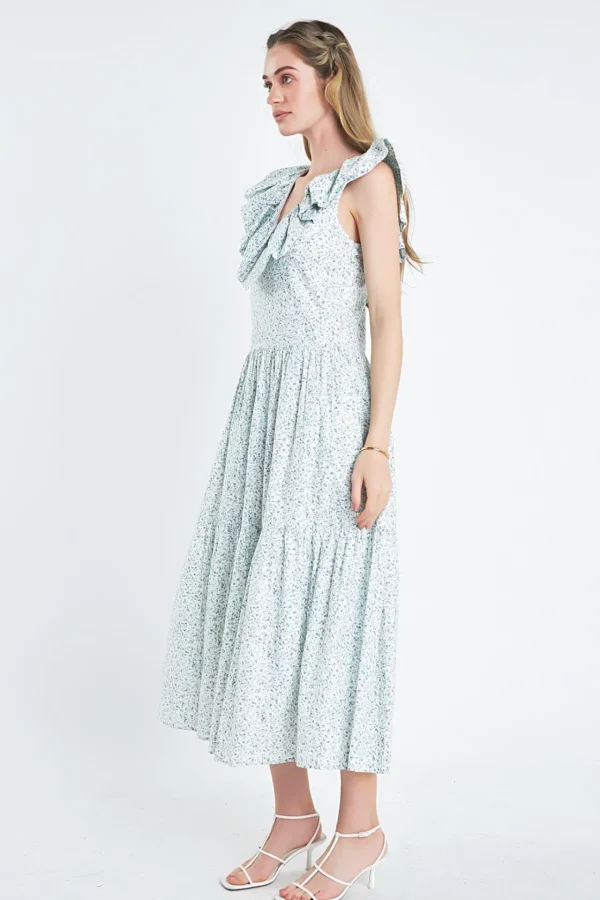 ENGLISH FACTORY Tops*- Floral Ruffled Midi Dress