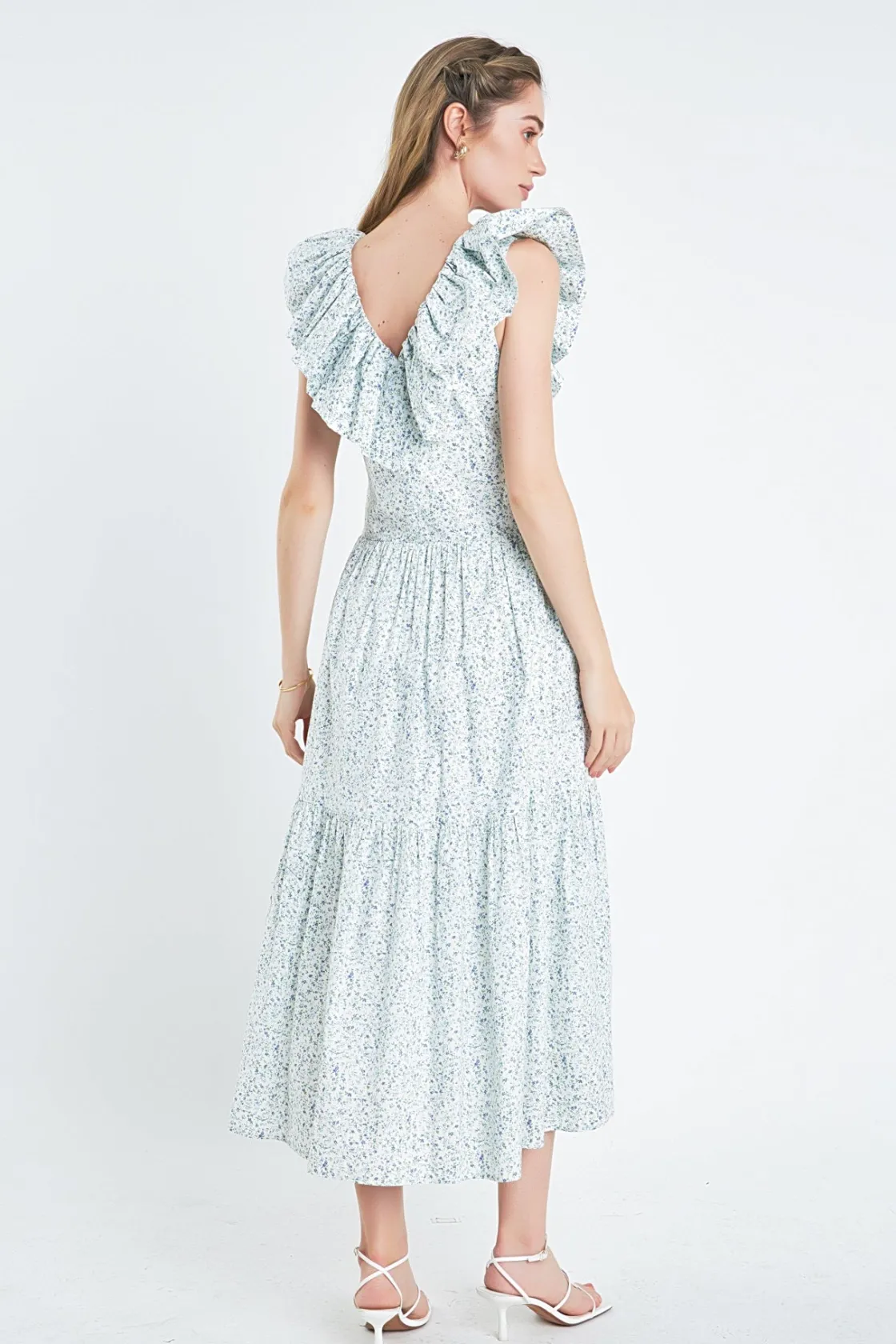 english_factory__floral_r_2.webp ENGLISH FACTORY Tops*- Floral Ruffled Midi Dress