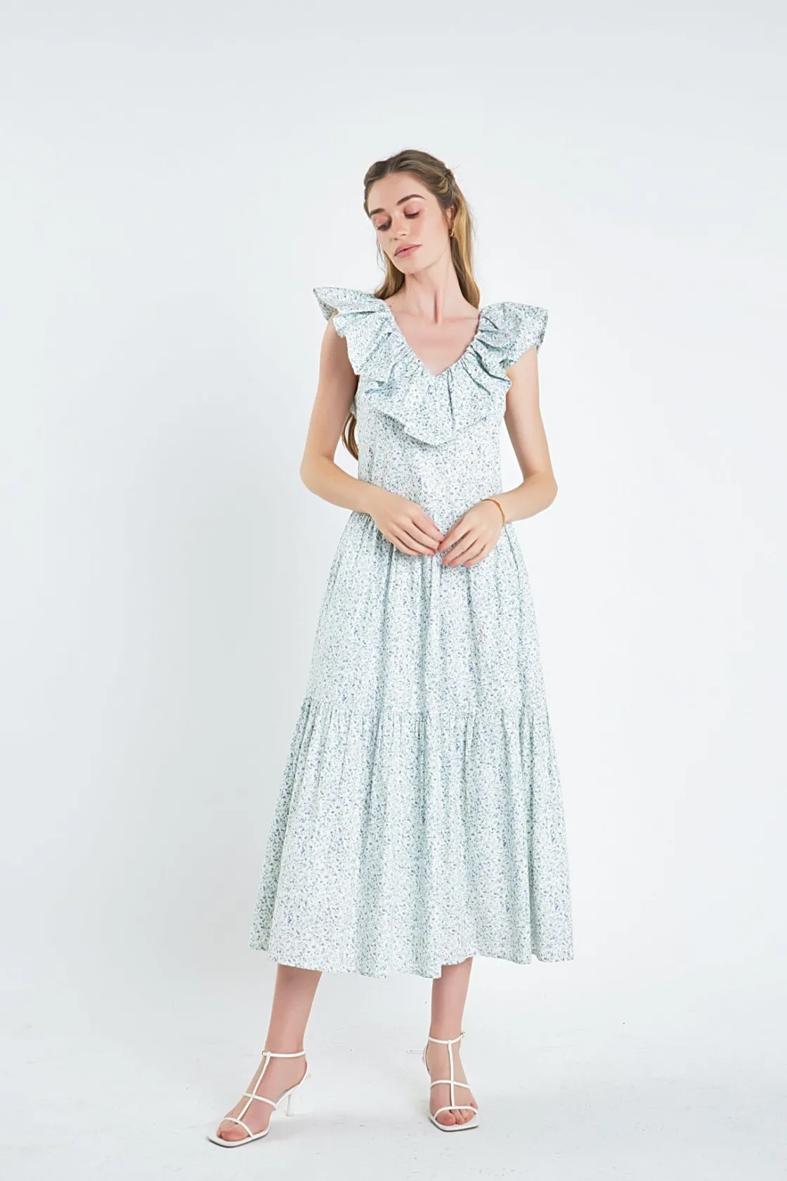 english_factory__floral_r_3.webp ENGLISH FACTORY Tops*- Floral Ruffled Midi Dress
