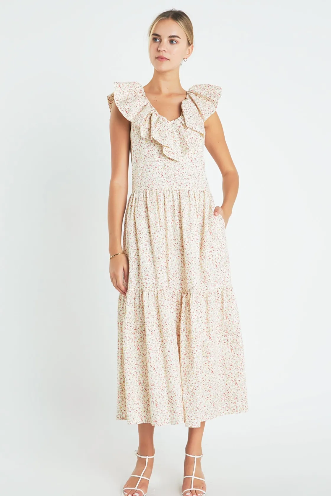 english_factory__floral_r_4.webp ENGLISH FACTORY Tops*- Floral Ruffled Midi Dress