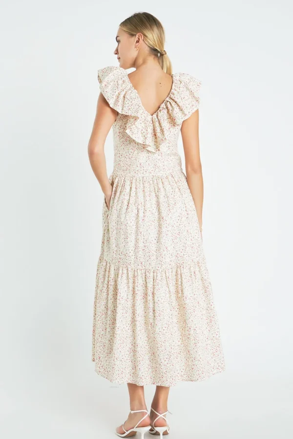 ENGLISH FACTORY Tops*- Floral Ruffled Midi Dress