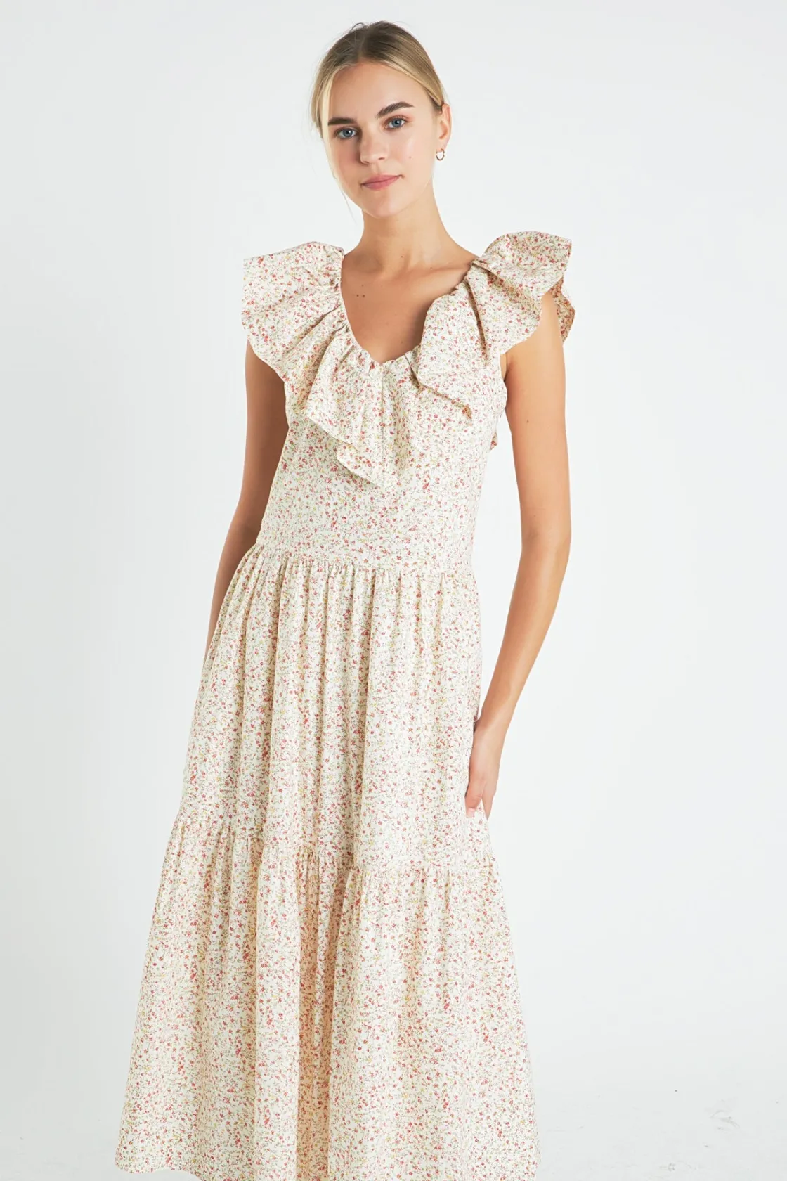 english_factory__floral_r_8.webp ENGLISH FACTORY Tops*- Floral Ruffled Midi Dress