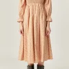 ENGLISH FACTORY Tops*- Floral Smocked Off Shoulder Midi Dress TANMULTI