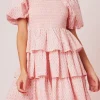 ENGLISH FACTORY Tops*- Floral Smocked Tiered Mini Dress PINK