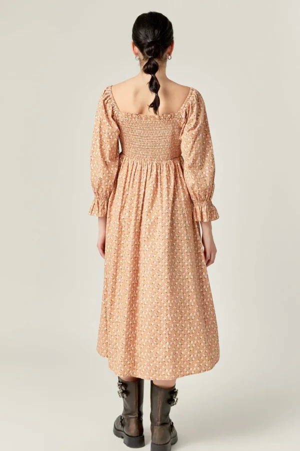 ENGLISH FACTORY Tops*- Floral Smocked Off Shoulder Midi Dress TANMULTI
