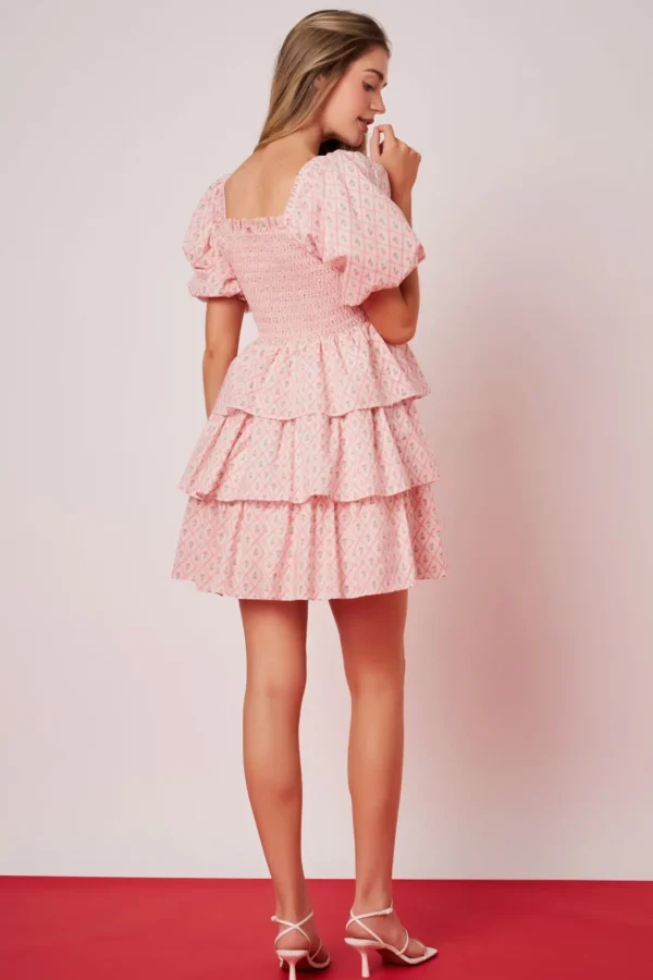 ENGLISH FACTORY Tops*- Floral Smocked Tiered Mini Dress PINK