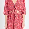 ENGLISH FACTORY Tops*- Floral Tied Romper RED