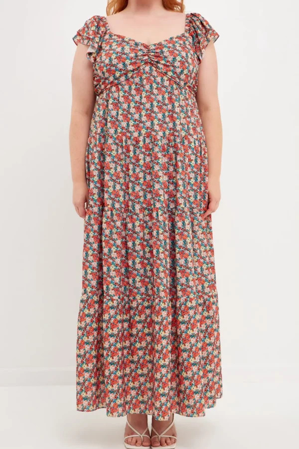 ENGLISH FACTORY Tops*- Floral Tiered Maxi Dress MULTI