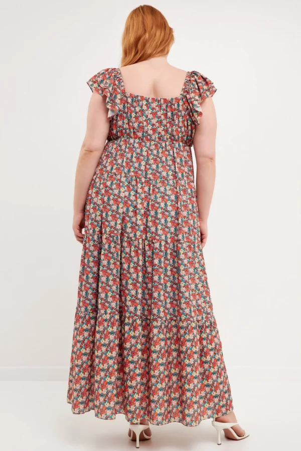 ENGLISH FACTORY Tops*- Floral Tiered Maxi Dress MULTI
