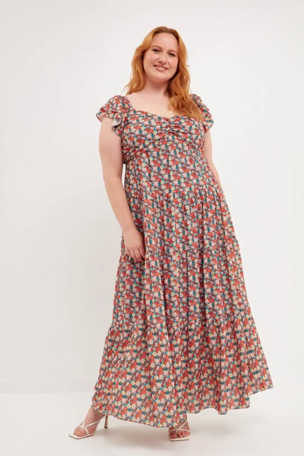 ENGLISH FACTORY Tops*- Floral Tiered Maxi Dress MULTI
