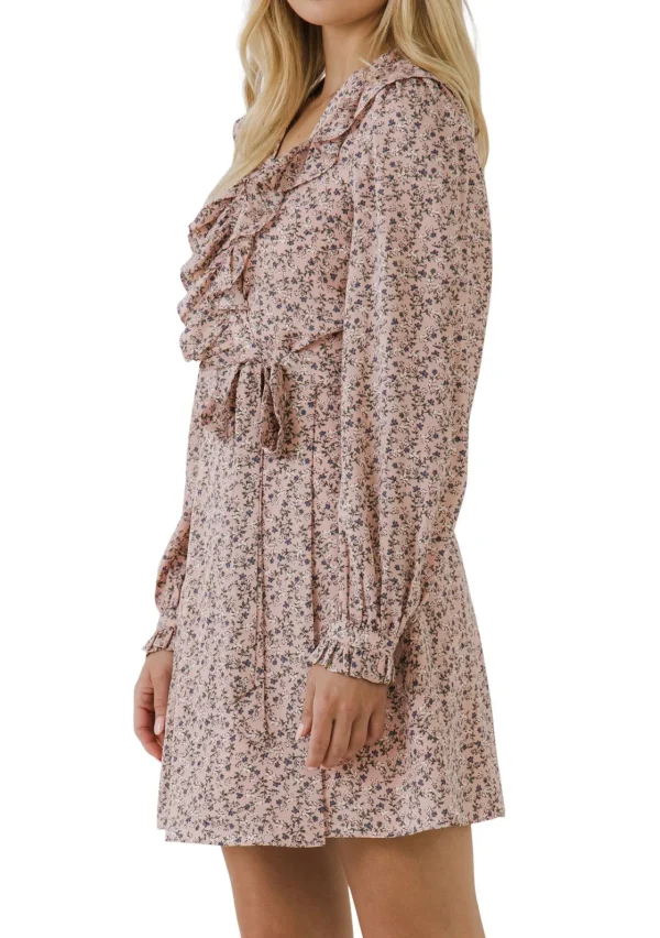 ENGLISH FACTORY Tops*- Floral Wrapped Ruffled Mini Dress BLACKMULTI