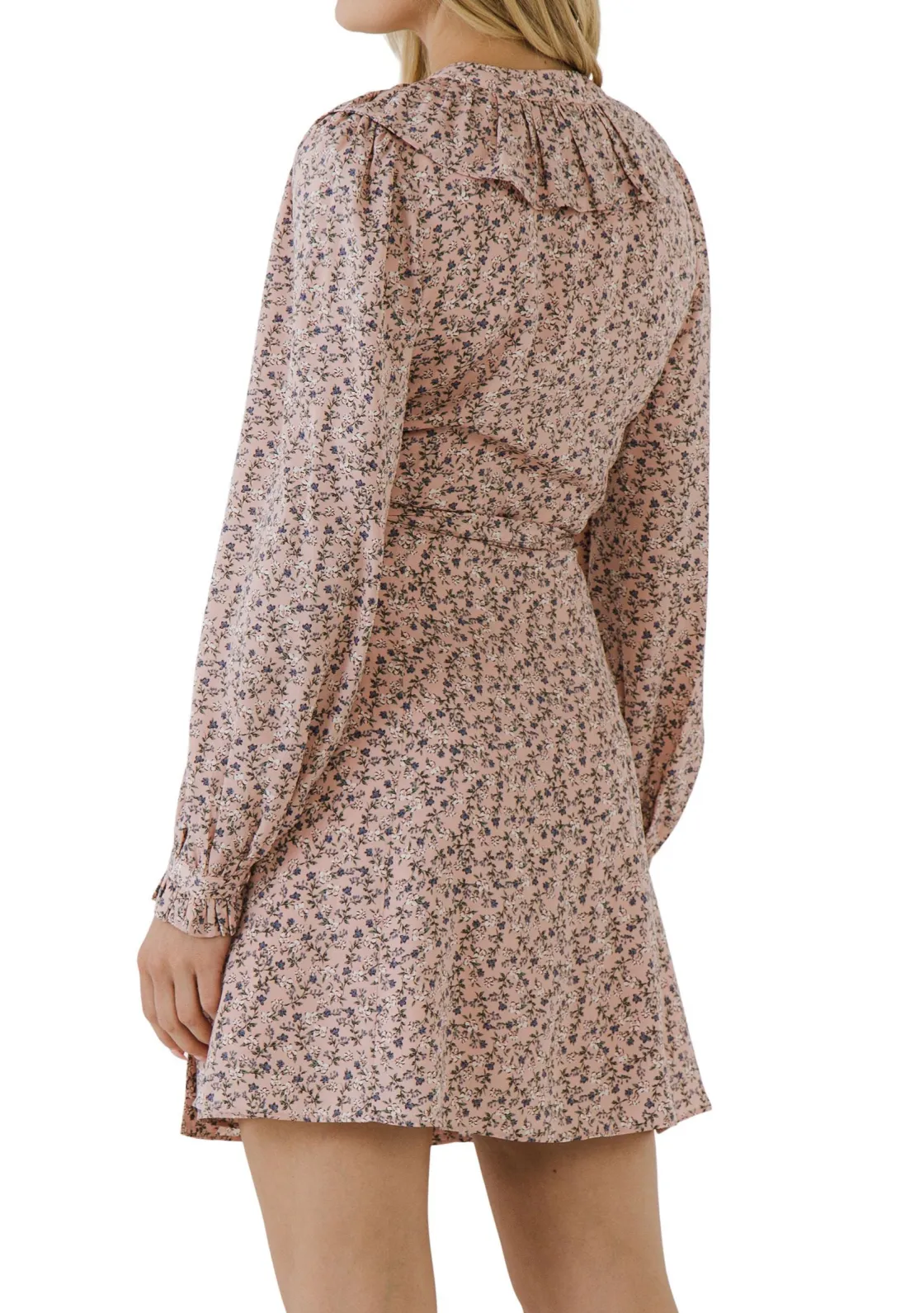 english_factory__floral_w_1.webp ENGLISH FACTORY Tops*- Floral Wrapped Ruffled Mini Dress BLACKMULTI