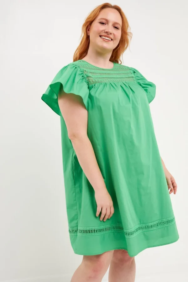 ENGLISH FACTORY Tops*- Flutter Sleeve Mini Dress GREEN