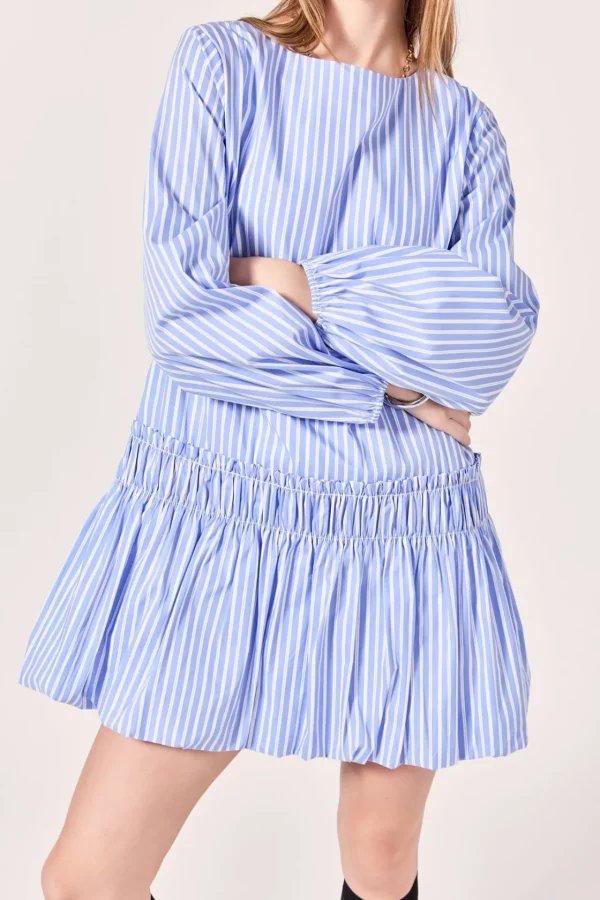 ENGLISH FACTORY Tops*- Francine Striped Balloon Mini Dress POWDERBLUE