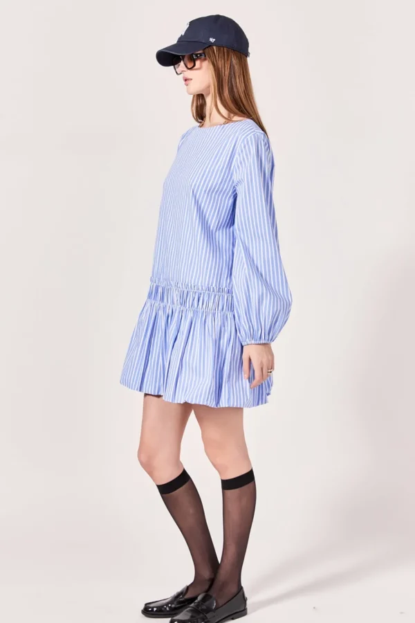 ENGLISH FACTORY Tops*- Francine Striped Balloon Mini Dress POWDERBLUE
