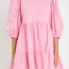 ENGLISH FACTORY Tops*- Front Zipper Sleeve Mini Dress BUBBLEGUMPINK