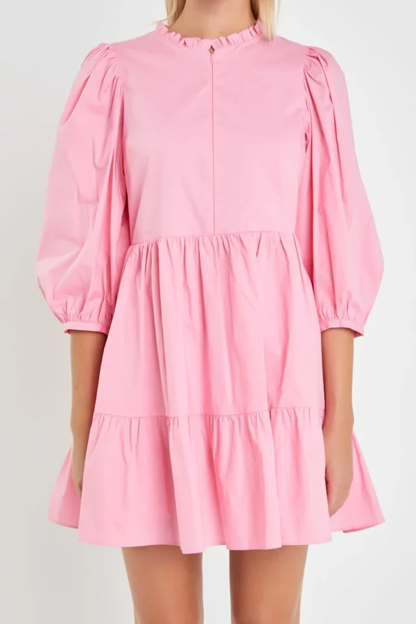 ENGLISH FACTORY Tops*- Front Zipper Sleeve Mini Dress BUBBLEGUMPINK
