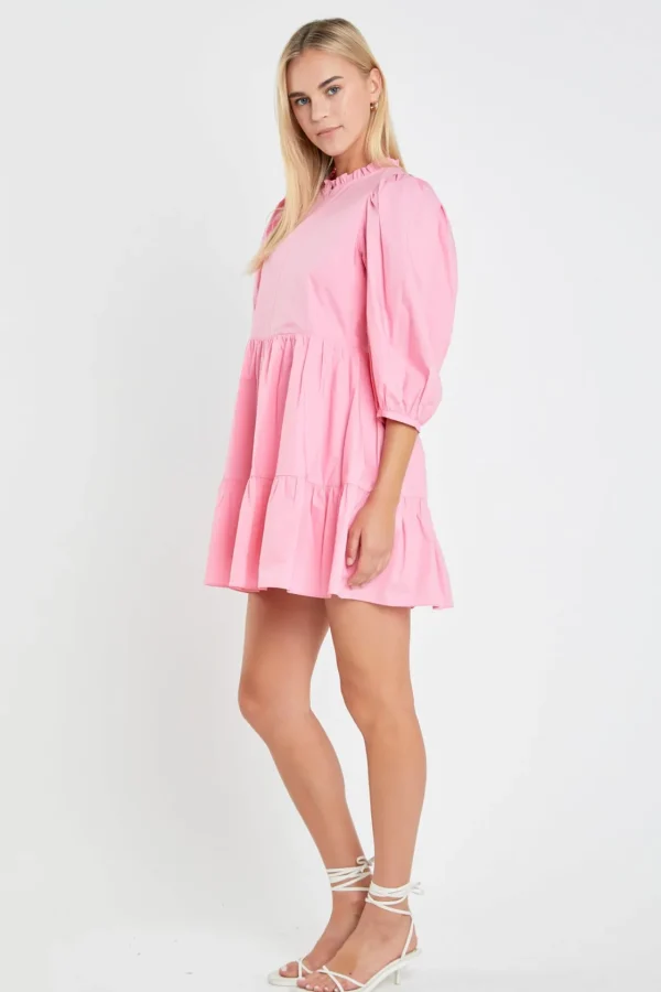 ENGLISH FACTORY Tops*- Front Zipper Sleeve Mini Dress BUBBLEGUMPINK