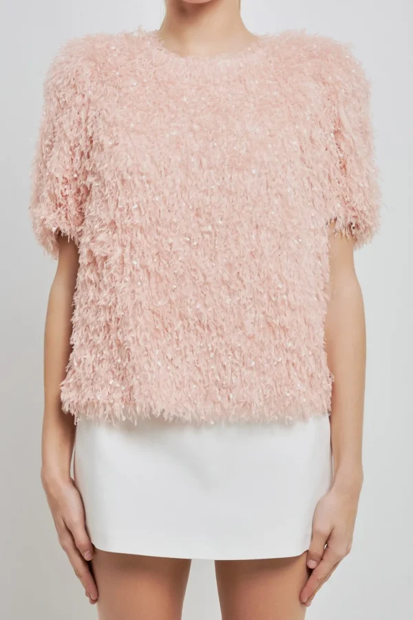 ENGLISH FACTORY Tops*- Fuzzy Feather Top