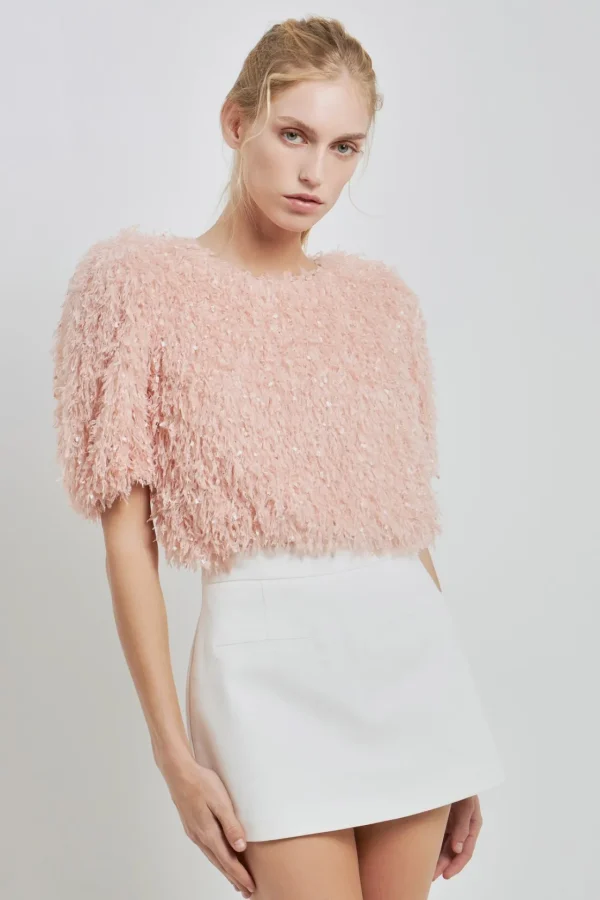 ENGLISH FACTORY Tops*- Fuzzy Feather Top