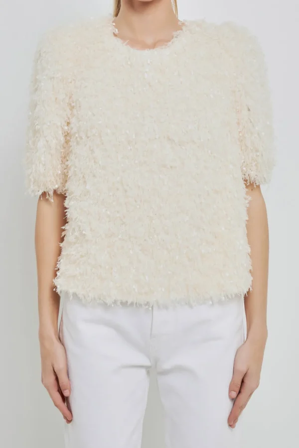 ENGLISH FACTORY Tops*- Fuzzy Feather Top