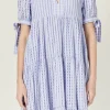 ENGLISH FACTORY Tops*- Gingham Tiered Midi Dress with Bow Tie Sleeves
