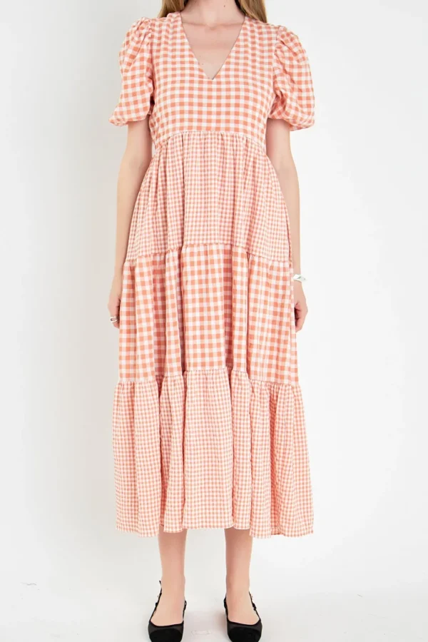 ENGLISH FACTORY Tops*- Gingham Check Combination Midi Dress SIENNA