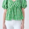 ENGLISH FACTORY Tops*- Gingham Twisted Puff Sleeve Top