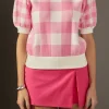 ENGLISH FACTORY Tops*- Gingham Puff Sleeve Knit Top