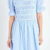 ENGLISH FACTORY Tops*- Gingham Puff Sleeve Mini Dress OCEANBLUE
