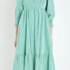 ENGLISH FACTORY Tops*- Gingham Smocked Midi Dress GREEN