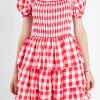 ENGLISH FACTORY Tops*- Gingham Square Neck Mini Dress RED