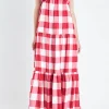ENGLISH FACTORY Tops*- Gingham Maxi Dress RED/WHITE