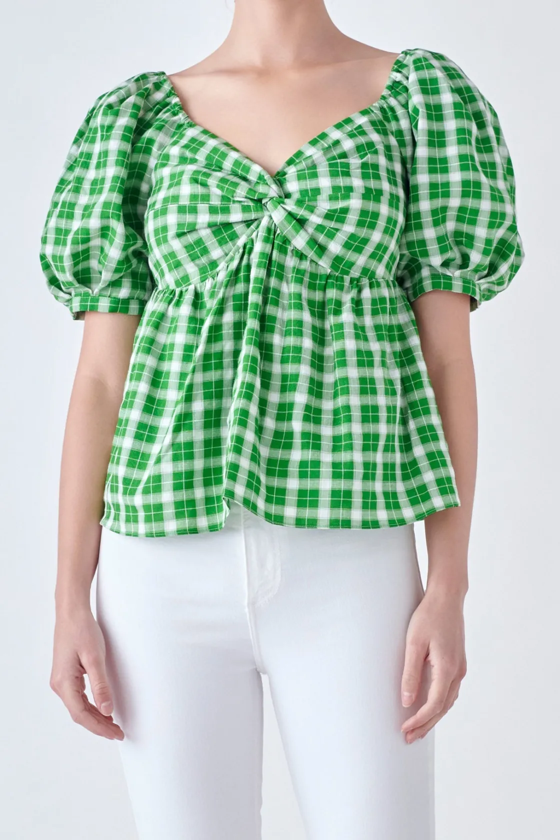 english_factory__gingham__0.webp ENGLISH FACTORY Tops*- Gingham Twisted Puff Sleeve Top