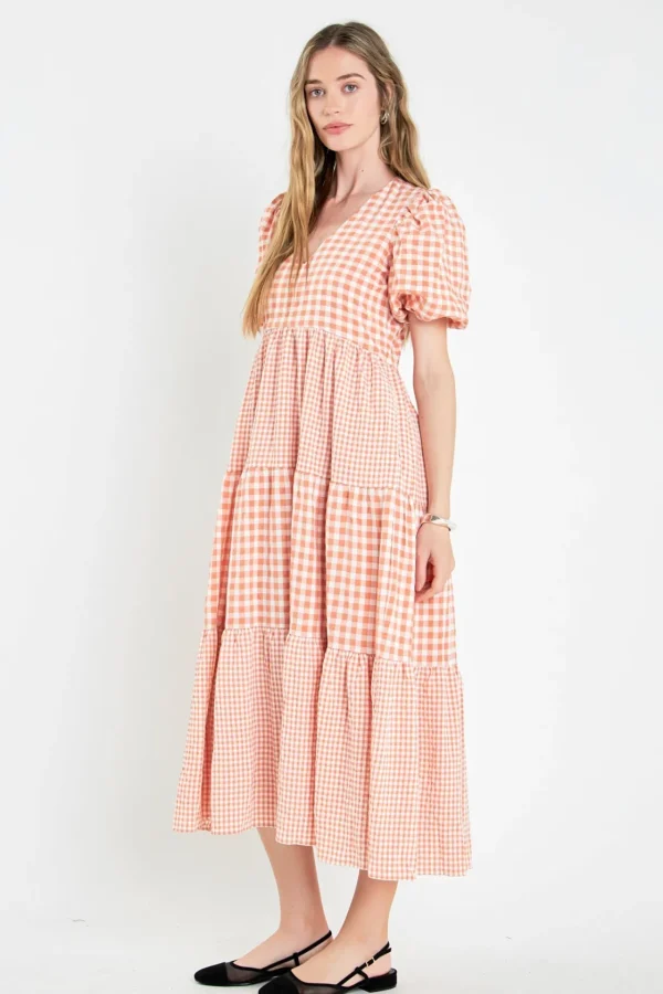 ENGLISH FACTORY Tops*- Gingham Check Combination Midi Dress SIENNA
