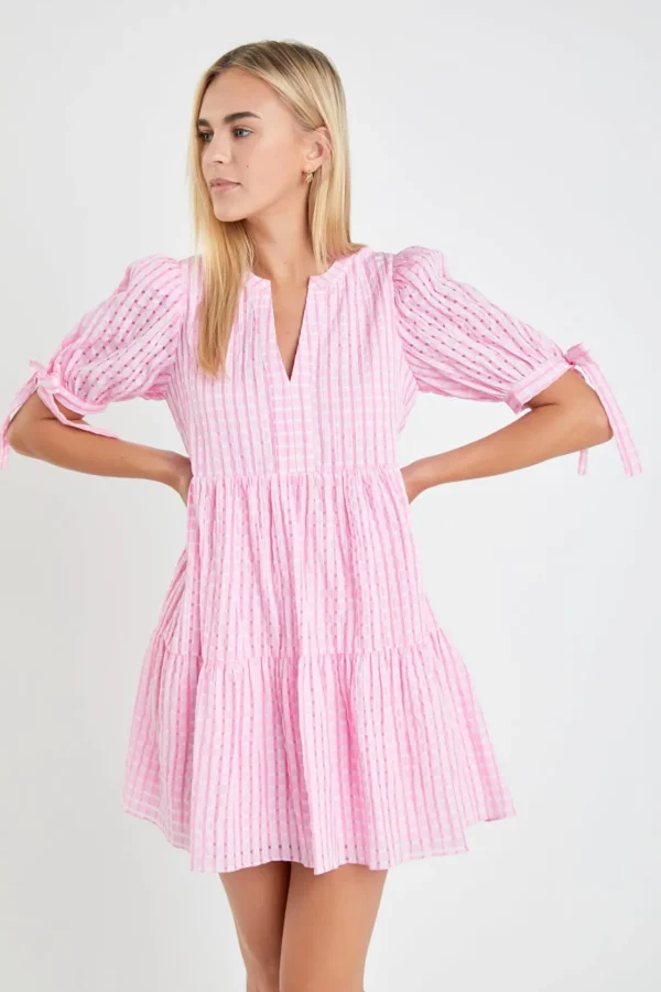 ENGLISH FACTORY Tops*- Gingham Tiered Mini Dress