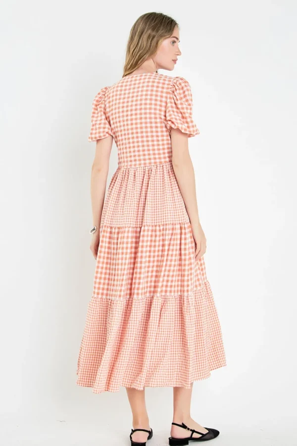 ENGLISH FACTORY Tops*- Gingham Check Combination Midi Dress SIENNA