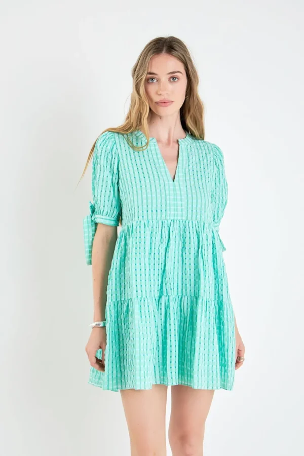 ENGLISH FACTORY Tops*- Gingham Tiered Mini Dress