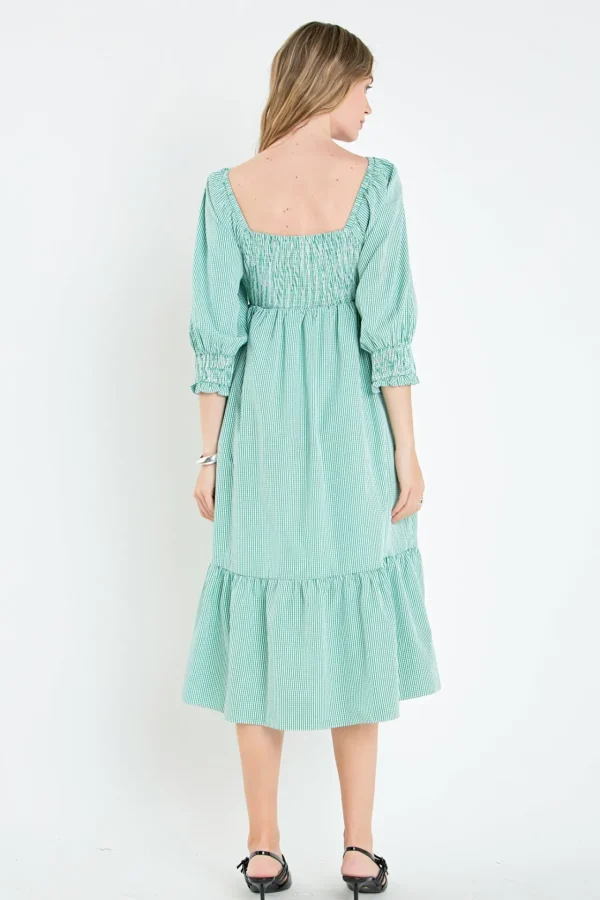 ENGLISH FACTORY Tops*- Gingham Smocked Midi Dress GREEN