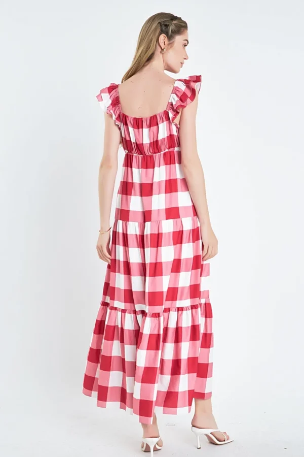 ENGLISH FACTORY Tops*- Gingham Maxi Dress RED/WHITE