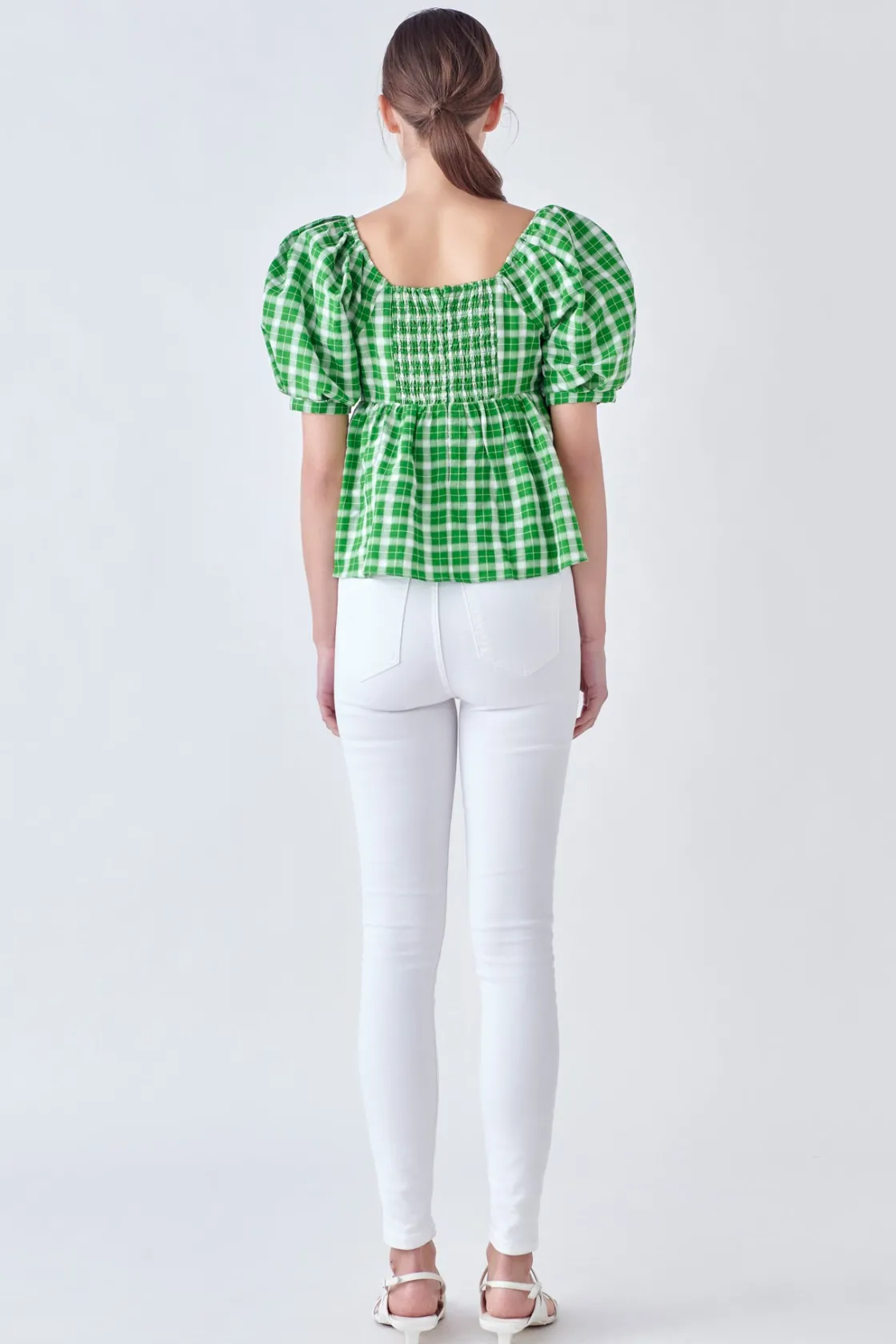 english_factory__gingham__2.webp ENGLISH FACTORY Tops*- Gingham Twisted Puff Sleeve Top